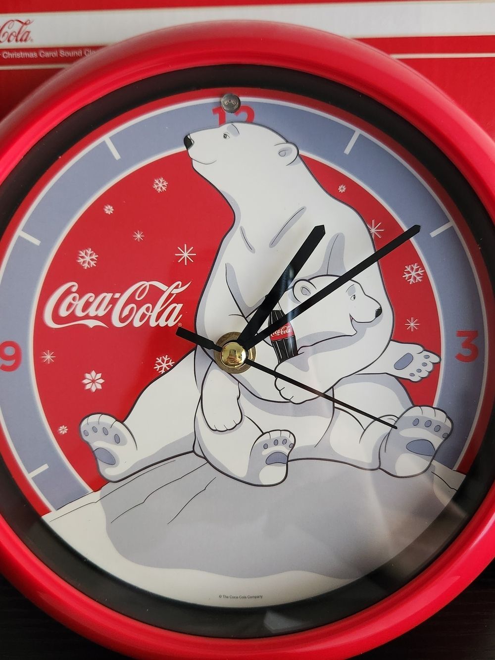 Coca-Cola Polar Bear Christmas Carol Sound Clock 12 Hourly Songs NIB